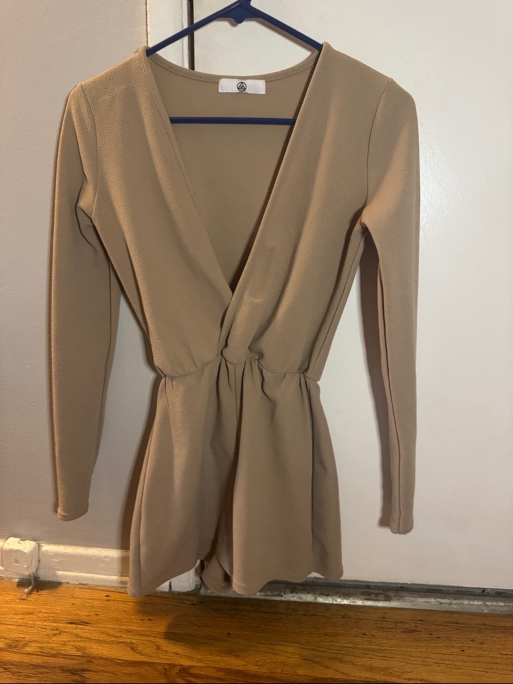 Missguided Beige Long Sleeve Plunge Neck Romper